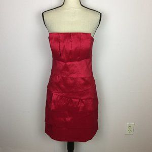Max and Cleo Strapless Tiered Mini Cocktail Dress Sz 10 Womans Red Cherry Lined